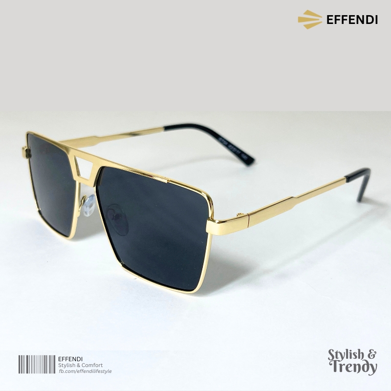 Premium Quality Metal Frame Sunglass Black Golden EFFENDI